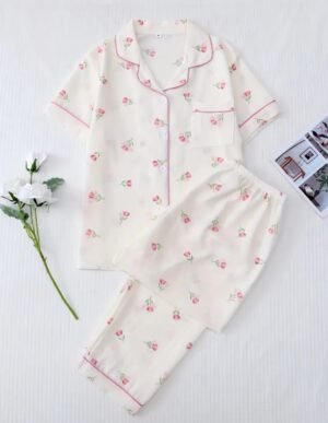 Women Sleepwear, Pink Floral/White