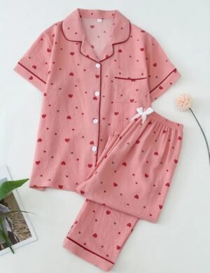 Women Sleepwear, Red Heart/Light Pink