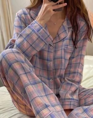 Women Sleepwear, Grey Pink Check