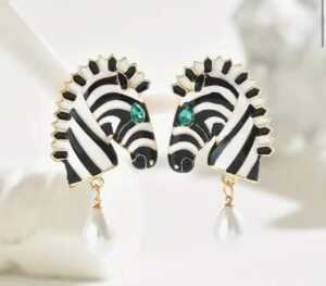 Boho Elegant Zebra Drop Earrings with Pearl Accents
